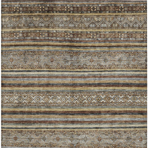 9' X 12' Brown Denim Blue And Beige Southwestern Washable Indoor Outdoor Area Rug
