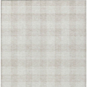 9' X 12' Ivory And Beige Plaid Washable Indoor Outdoor Area Rug