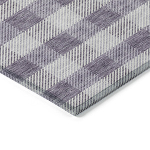 10' X 14' Lavender And Ivory Plaid Washable Indoor Outdoor Area Rug
