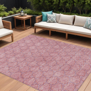 9' X 12' Pink And Purple Geometric Washable Indoor Outdoor Area Rug