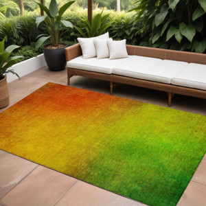8' X 10' Terra Cotta Gold And Green Ombre Washable Indoor Outdoor Area Rug