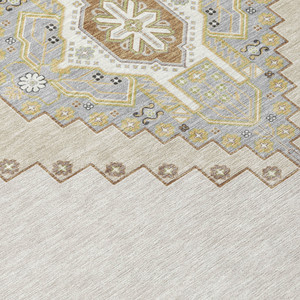10' X 14' Ivory Gray And Brown Oriental Washable Indoor Outdoor Area Rug