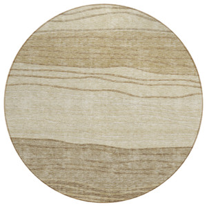 8' Beige Brown And Taupe Round Striped Washable Indoor Outdoor Area Rug