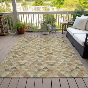 9' X 12' Beige Tan And Taupe Geometric Washable Indoor Outdoor Area Rug