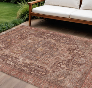 8' X 10' Burgundy Medallion Washable Indoor Outdoor Area Rug