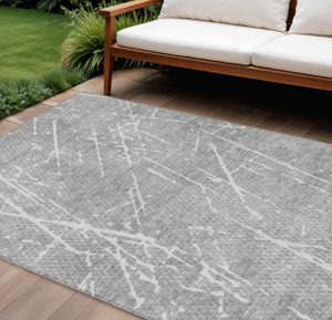 10' X 14' Gray Ivory And Silver Abstract Washable Indoor Outdoor Area Rug