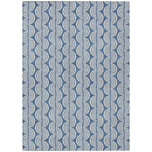 10' X 14' Denim Blue And Ivory Ogee Washable Indoor Outdoor Area Rug