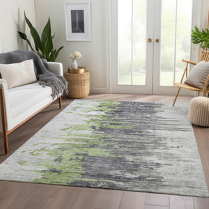 10' X 14' Green And Silver Abstract Washable Indoor Outdoor Area Rug
