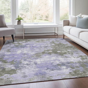 10' X 14' Lavender And Taupe Abstract Washable Indoor Outdoor Area Rug