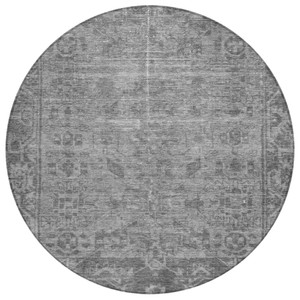 8' Gray Round Oriental Washable Indoor Outdoor Area Rug - Gray