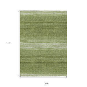 9' X 12' Green And Ivory Abstract Washable Indoor Outdoor Area Rug - 880016612707