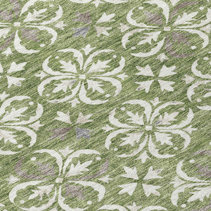 8' Green Gray And Ivory Round Floral Washable Indoor Outdoor Area Rug