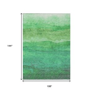 9' X 12' Green And Teal Blue Striped Washable Indoor Outdoor Area Rug