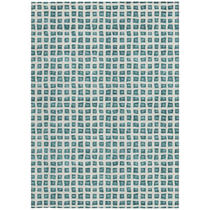 9' X 12' Teal Blue And Ivory Geometric Washable Indoor Outdoor Area Rug - 608219390891