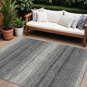 9' X 12' Gray And Charcoal Abstract Washable Indoor Outdoor Area Rug