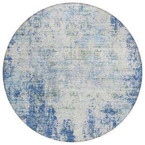 8' Denim Blue And Ivory Round Abstract Washable Indoor Outdoor Area Rug - 880016579161