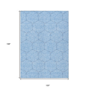 10' X 14' Sky Blue And Black Geometric Washable Indoor Outdoor Area Rug