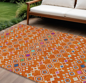 8' X 10' Orange Blue And Purple Geometric Washable Indoor Outdoor Area Rug