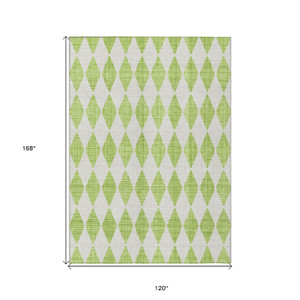 10' X 14' Lime Green And Ivory Geometric Washable Indoor Outdoor Area Rug