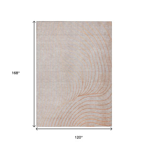 10' X 14' Copper And Silver Abstract Washable Indoor Outdoor Area Rug