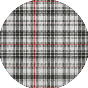 8' Black Ivory And Red Round Plaid Washable Indoor Outdoor Area Rug
