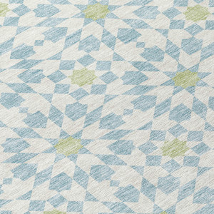 8' X 10' Sky Blue Ivory And Artichoke Green Floral Medallion Washable Indoor Outdoor Area Rug