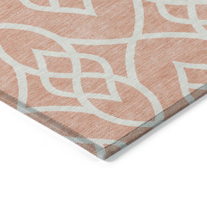 10' X 14' Salmon And Ivory Trellis Washable Indoor Outdoor Area Rug