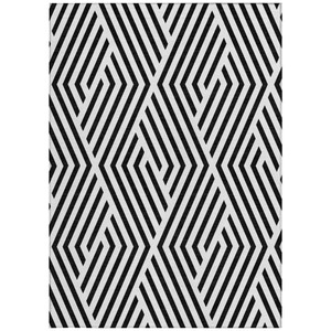 9' X 12' Black and White Geometric Washable Non Skid Indoor Outdoor Area Rug