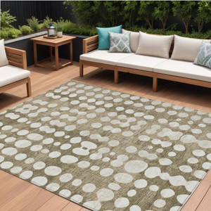 8' X 10' Taupe And Ivory Abstract Washable Indoor Outdoor Area Rug