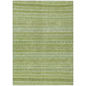 9' X 12' Fern Green And Sage Striped Washable Indoor Outdoor Area Rug