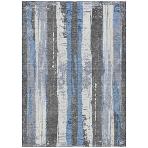 9' X 12' Denim Blue And Gray Striped Washable Indoor Outdoor Area Rug - Denim Blue, Gray