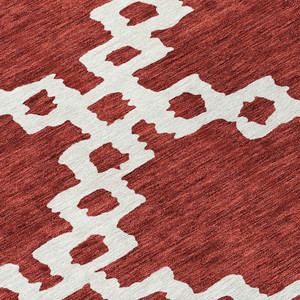 9' X 12' Brick Red And Ivory Geometric Washable Indoor Outdoor Area Rug