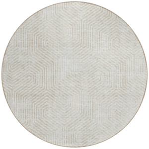 8' Ivory And Gray Round Geometric Washable Indoor Outdoor Area Rug - 608219136765