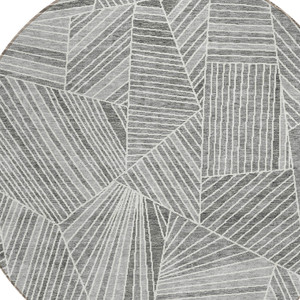 8' Gray And Ivory Round Geometric Washable Indoor Outdoor Area Rug Transitional Style - Gray, Ivory Color