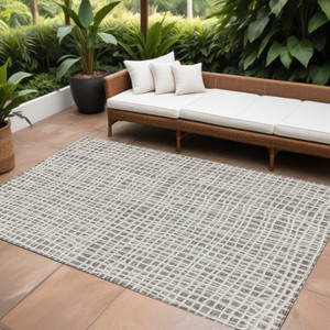 8' X 10' Taupe And Beige Striped Washable Indoor Outdoor Area Rug