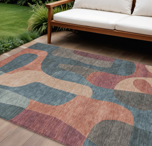 10' X 14' Sage And Pale Aqua Abstract Washable Indoor Outdoor Area Rug