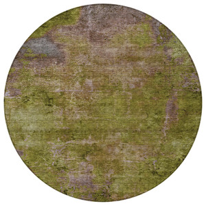 8' Green Round Abstract Washable Indoor Outdoor Area Rug - Green