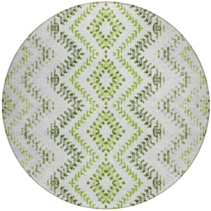 8' Green Ivory And Gray Round Geometric Washable Indoor Outdoor Area Rug