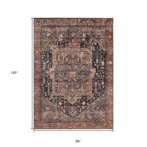 8' X 10' Charcoal Medallion Washable Indoor Outdoor Area Rug