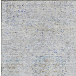 9' X 12' Beige And Blue Medallion Washable Indoor Outdoor Area Rug