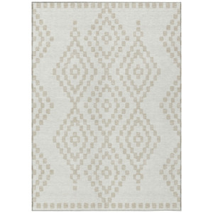 9' X 12' Ivory And Beige Geometric Washable Indoor Outdoor Area Rug - 608219203344