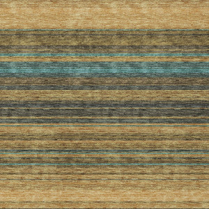 8' X 10' Wheat Brown And Teal Blue Striped Washable Indoor Outdoor Area Rug