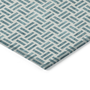 10' X 14' Teal Blue And Ivory Geometric Washable Indoor Outdoor Area Rug - Teal Blue, Ivory