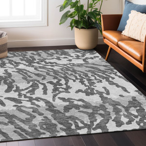 9' X 12' Gray And Ivory Animal Print Washable Indoor Outdoor Area Rug
