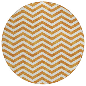8' Orange And Beige Round Chevron Washable Indoor Outdoor Area Rug