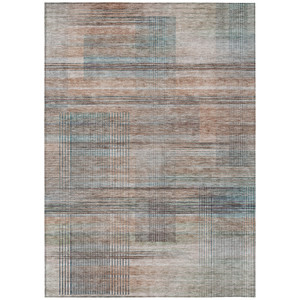 9' X 12' Copper Gray And Blue Striped Washable Indoor Outdoor Area Rug