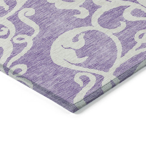 8' X 10' Purple And Ivory Damask Washable Indoor Outdoor Area Rug