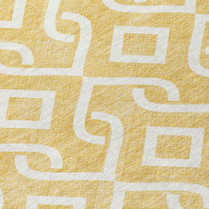 8' Gold And Ivory Round Geometric Washable Indoor Outdoor Area Rug