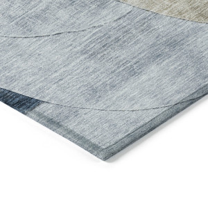 8' X 10' Sky Blue Brown And Beige Geometric Washable Indoor Outdoor Area Rug