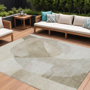 10' X 14' Beige And Taupe Abstract Washable Indoor Outdoor Area Rug - Beige, Taupe